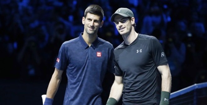 Great Britain's Andy Murray and Serbia's Novak Djokovic before the final