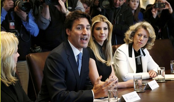 Canadian Prime Minister Trudeau participates in roundtable discussion with U.S. President Trump and women buisness leadersat the White House in Washington