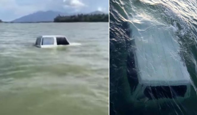 古晋网红沙滩 四驱车深陷遭潮水淹没