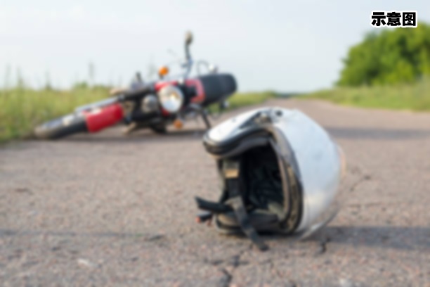 Photo of helmet and motorcycle on road, the concept of road accidents
