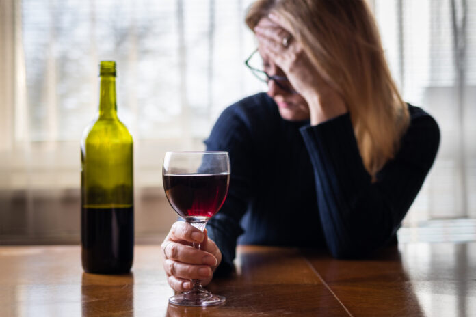 Lonely,Sad,Woman,Drinking,Red,Wine,At,Home.,Depression,And
