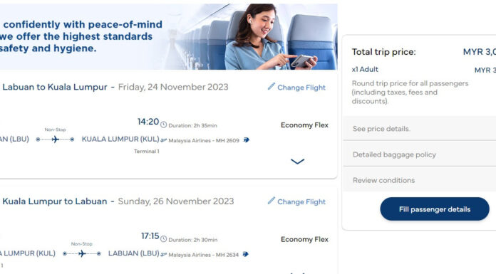 纳闽来回吉隆坡票价3000?华裔男子大感震惊